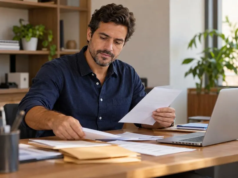 Profissional organizando documentos da empresa