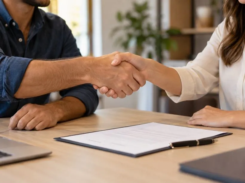 Aperto de mão na assinatura do contrato