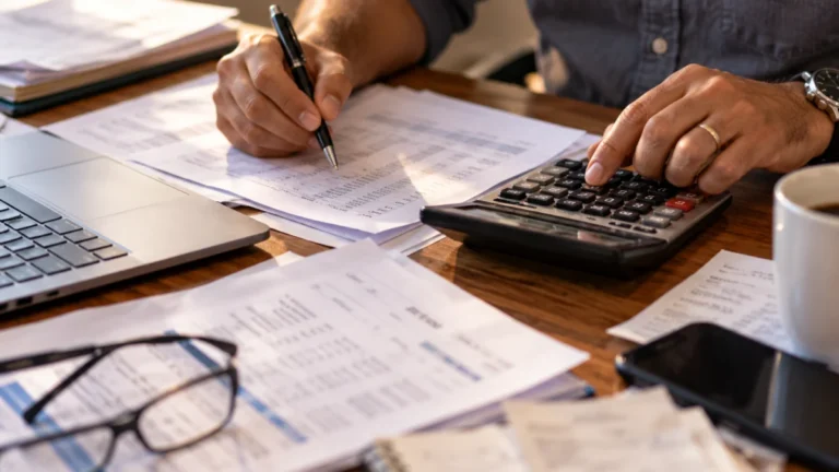 Contas e documentos na mesa de trabalho