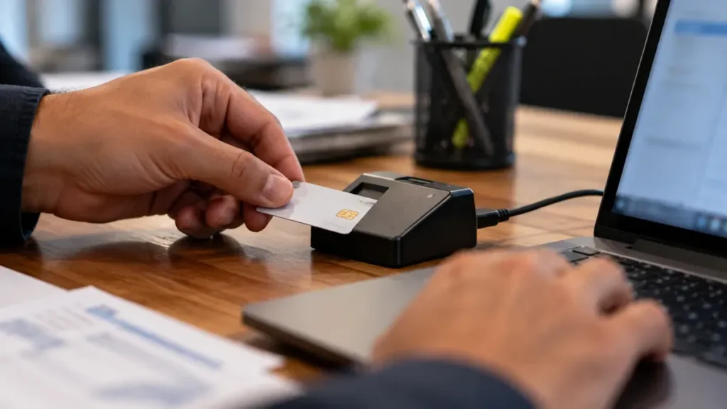 Inserção de cartão no leitor eletrônico